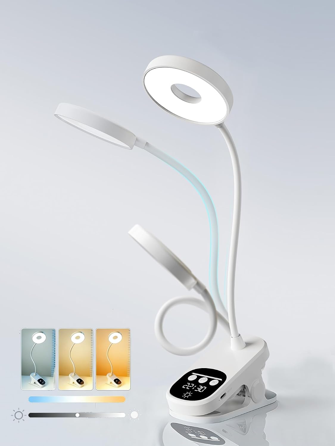 Clip On Desk Lamp Wireless 6000mAh Rechargeable LED Reading Light 3 Colors