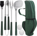 POLIGO 7PCS Golf-Club Style BBQ Tool Set Grilling Tools with Rubber Handle - Stainless Steel Grill Accessories for Outdoor Grill Set Premium Grill Utensils Set Fathers Day Birthday Gifts for Men Green