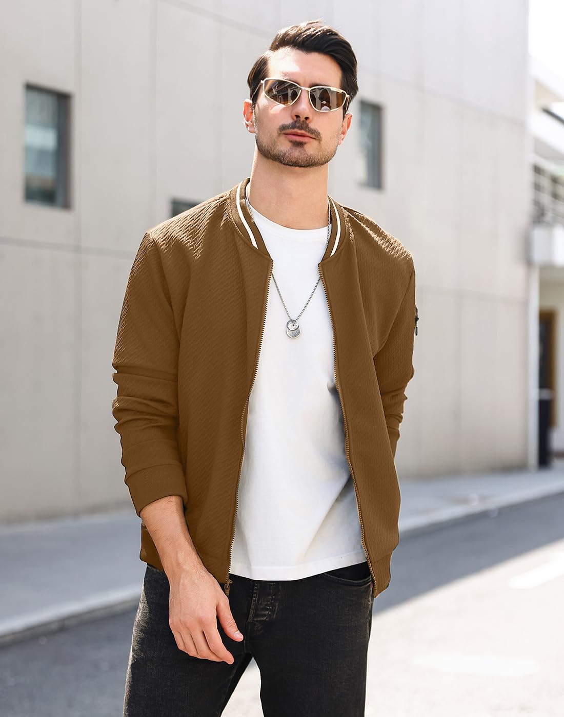 Wizoat Mens Casual Jacket Loose Fit Lightweight Jacket Varsity Bomber Jacket with Zipper