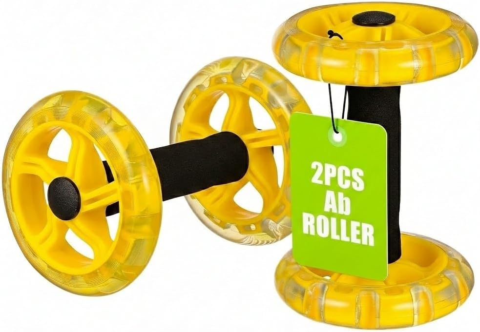 Kisangel Dual Ab Roller Wheel Set for Core Workout, Portable Abdominal Exercise Equipment with Foam Grip for Home Gym, Lightweight Fitness Training Tool for Men and Women, Yellow