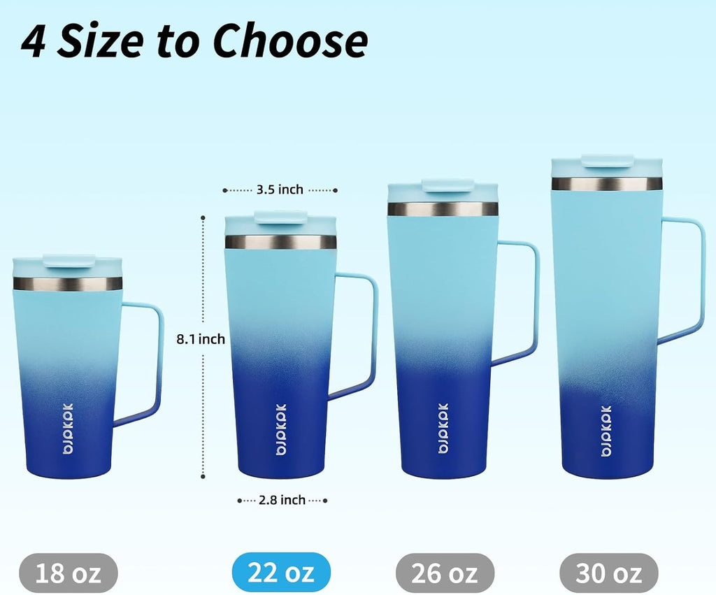 BJPKPK 22oz Insulated Tumbler with Handle, Lid & Straw, Stainless Steel