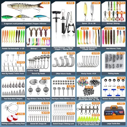 Waterproof 4-Tray Tackle Box with Tackle 557 Pcs Fishing Gear Kit