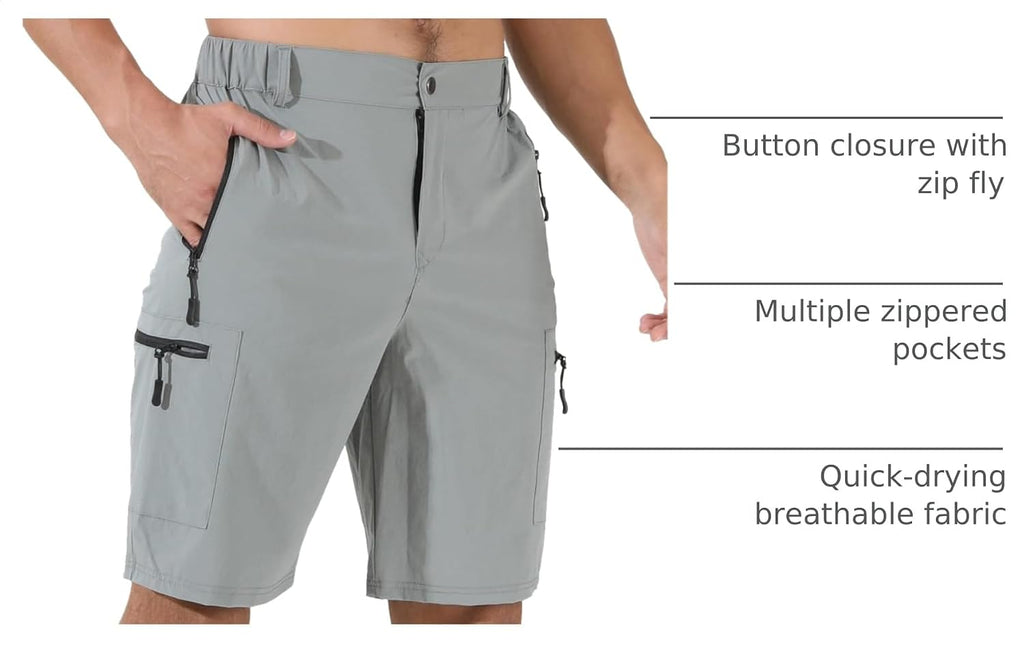 Suwangi Mens Hiking Cargo Shorts Casual Travel Tactical Short for Men | Lightweight，Breathable, Quick Dry，Water Resistant，Outdoor Shorts，Trip，Golf，Camping, Fishing Shorts with 5 Zipper Pockets