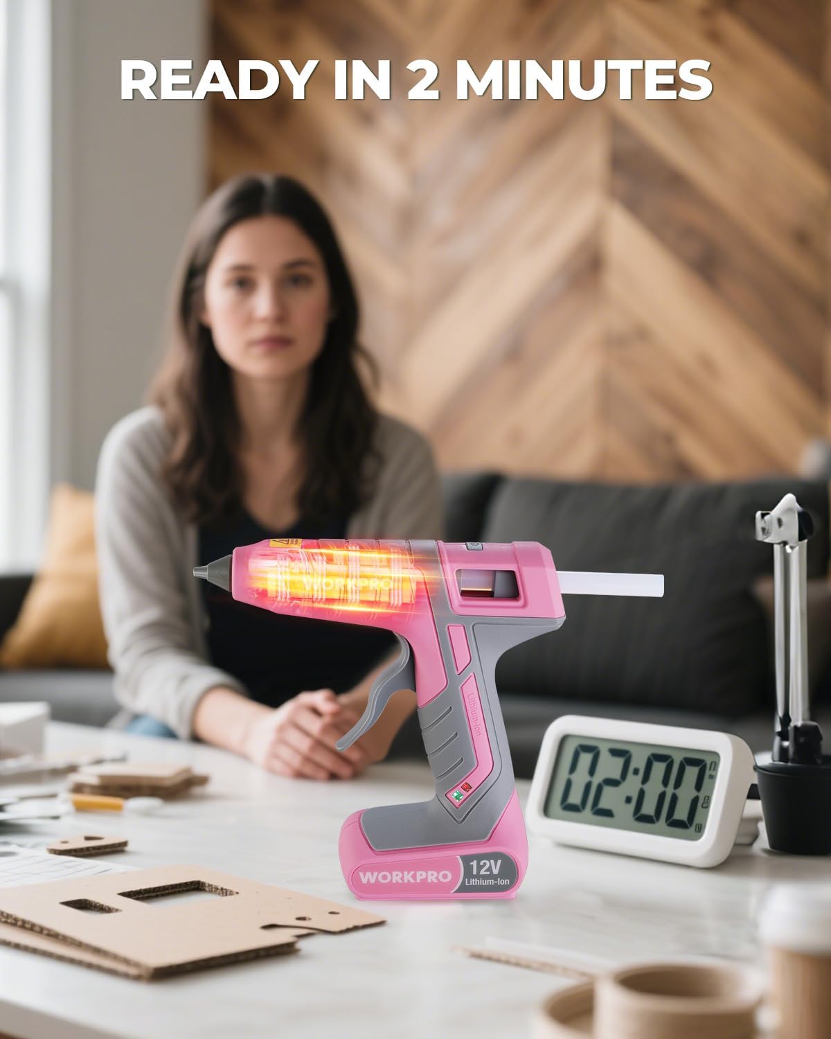 WORKPRO 12V Cordless Full-Size Hot Melt Glue Gun, Fast Preheating
