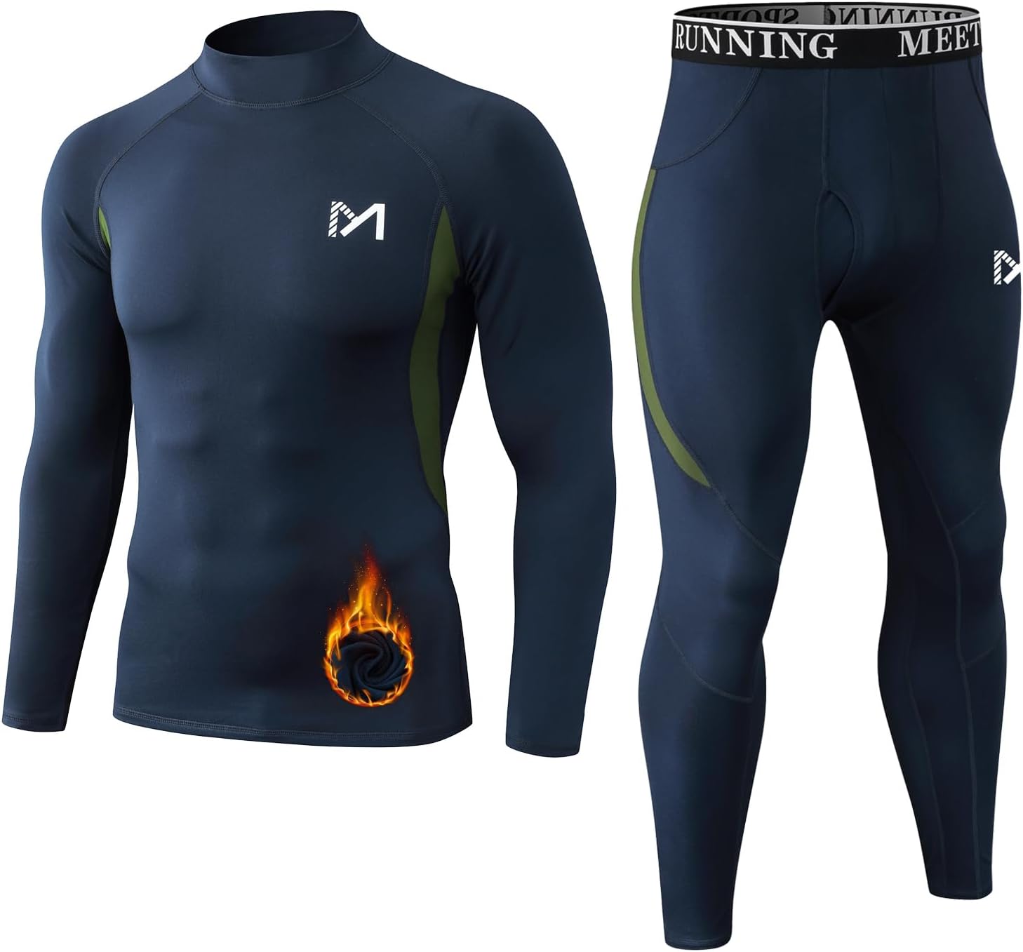 MEETYOO Thermal Underwear for Men, Winter Gear Long Johns Base Layer Top and Bottom Set for Skiing Running