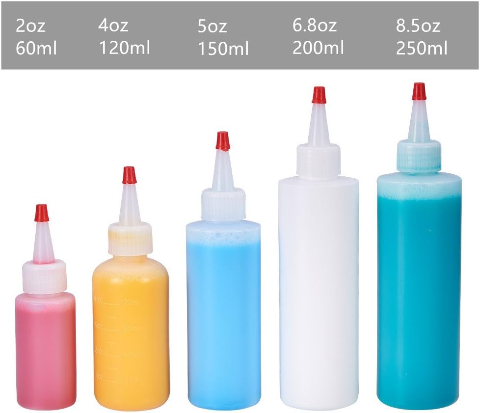 BENECREAT 20 Pack 2oz Plastic Squeeze Dispensing Bottles with Red Tip Caps - Good For Crafts, Art, Glue, Multi Purpose