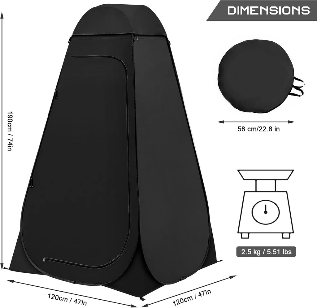 BRIAN & DANY Pop Up Shower Tent, Portable Changing Tent with Rain Shelter & Windows, Privacy Tent for Camping, Toilet or Bathroom, UPF 50+ & Waterproof, 47.2" x 47.2" x 74.8", Black