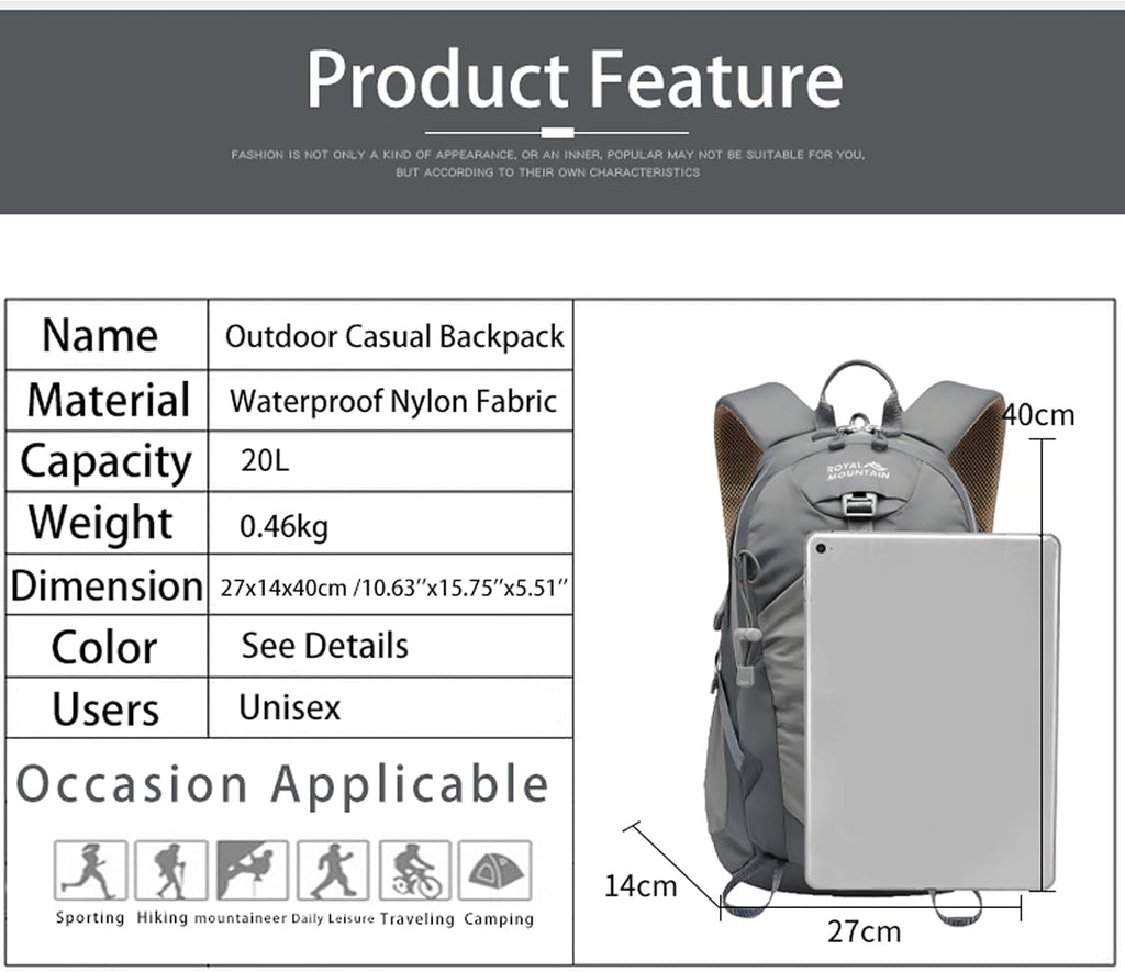 Small Hiking Backpack, 20L Lightweight Travel Backpacks For Men Women, Water Resistant Outdoor Day Pack, Ultralight Camping Daypack Backpacks, Durable Hiking Backpack Fit For Camping.(With Rain-cover)