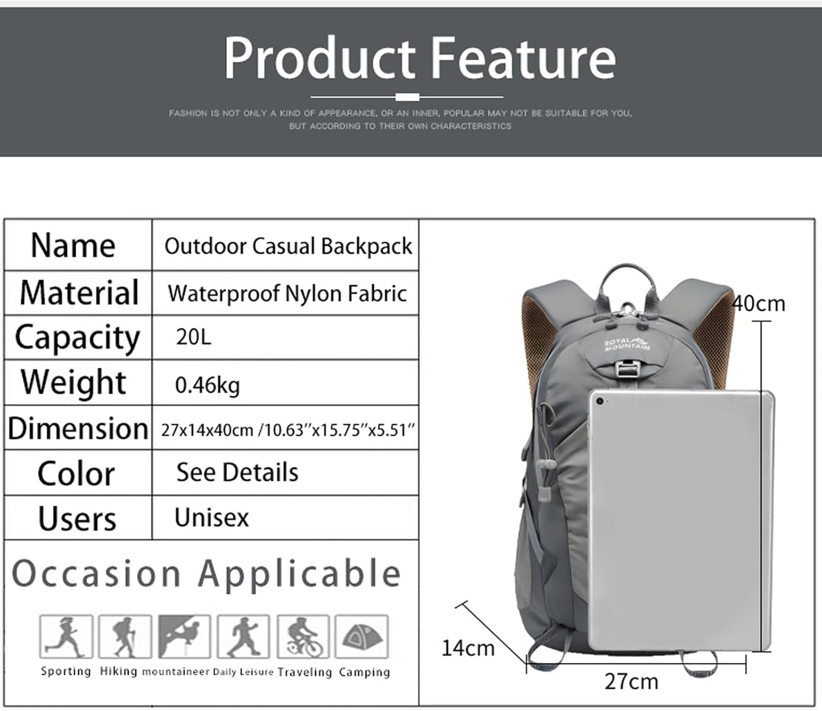 Small Hiking Backpack, 20L Lightweight Travel Backpacks For Men Women, Water Resistant Outdoor Day Pack, Ultralight Camping Daypack Backpacks, Durable Hiking Backpack Fit For Camping.(With Rain-cover)