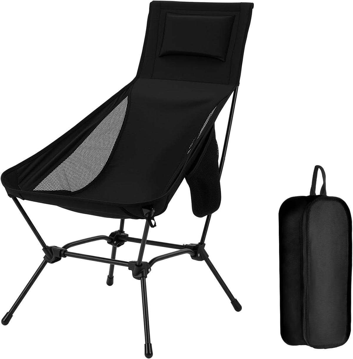 High Back Camping Chair with Pillow, 2-in-1 Height Adjustable, Heavy Duty