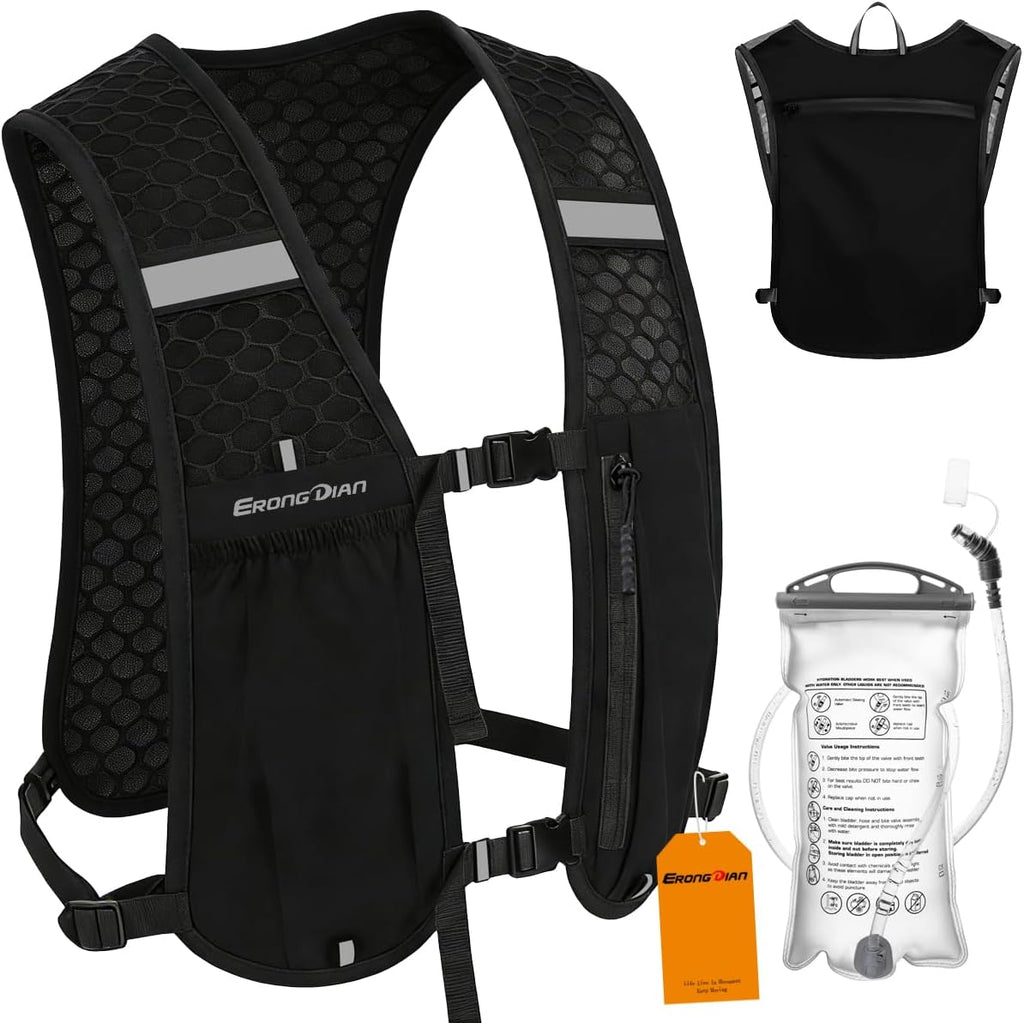 Running Vest Hydration Backpack for Men Women, Lightweight Breathable Hydration Packs, Adjustable Chest Straps Daypack, Reflective Water Running Vest for Marathon, Trail, Hiking, Cycling