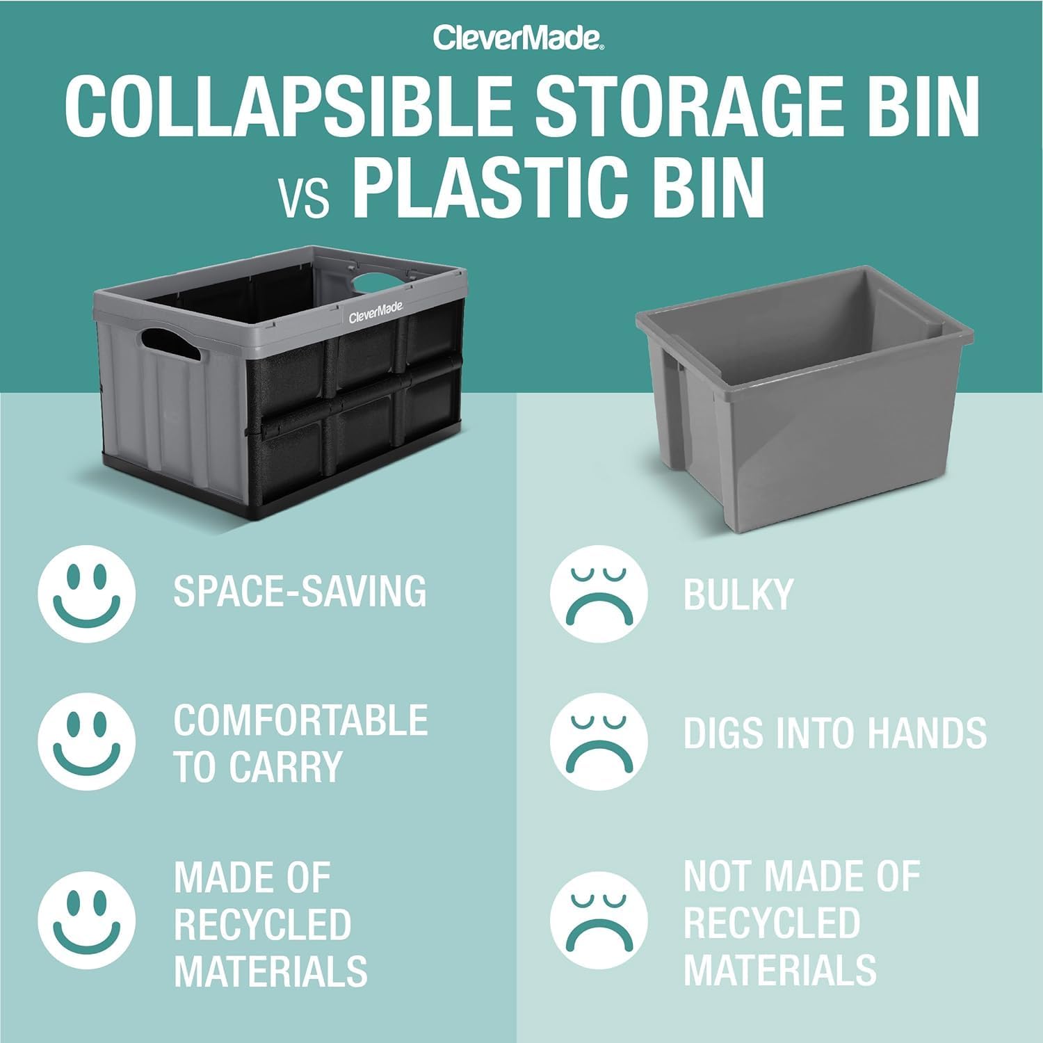 CleverMade Collapsible Storage Bin (100% Recycled) - 46L - Obsidian (3PK)