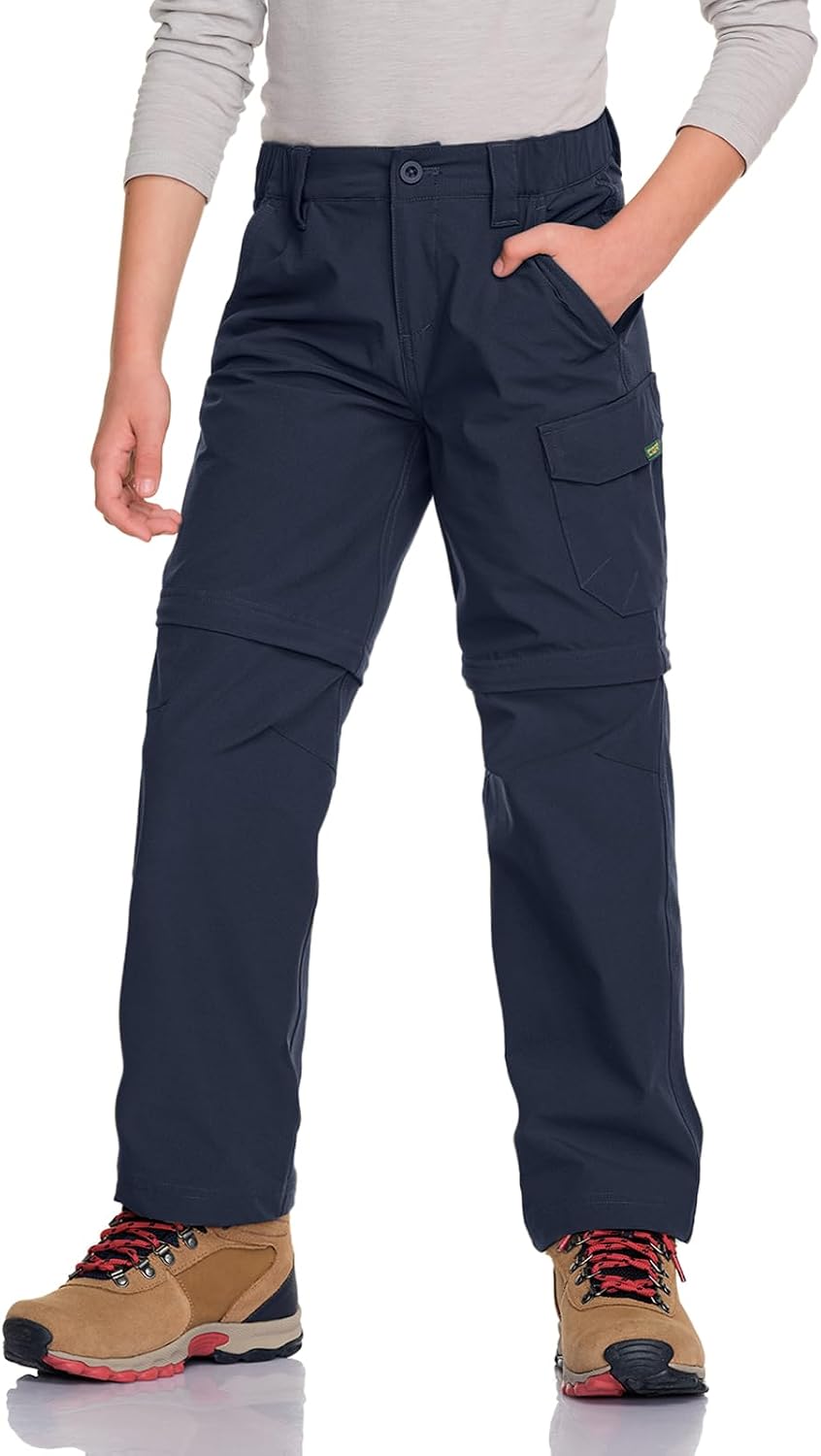 CQR Kids Youth Hiking Cargo Pants, UPF 50+ Quick Dry Convertible Zip Off Pants, Outdoor Camping Pants