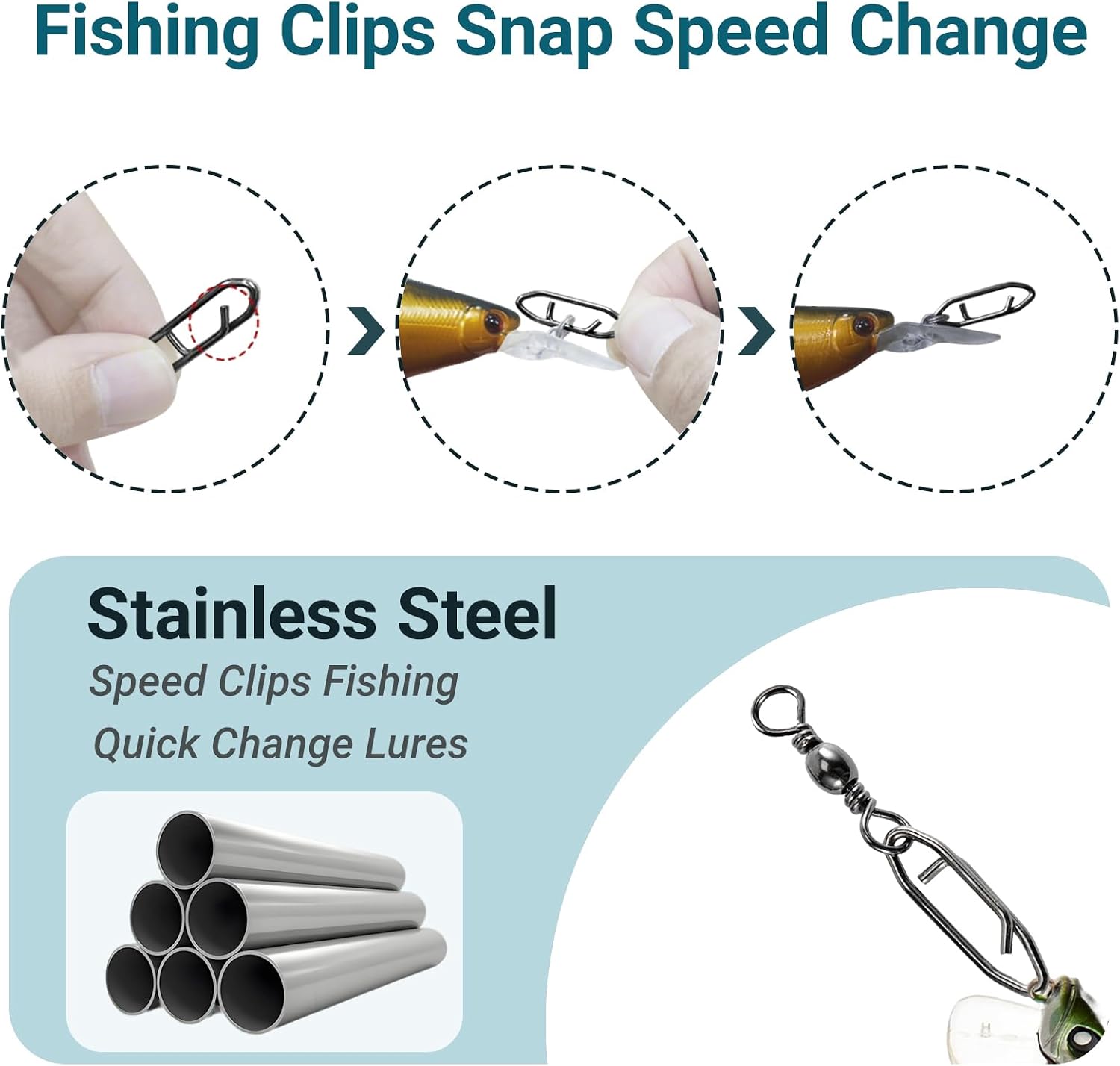 AMYSPORTS Heavy Strength Fishing Snap Stainless Saltwater Freshwater Fishing Swivel Clip Rolling Barrel Fishing Clips Swivels Speed Change Black Nickel