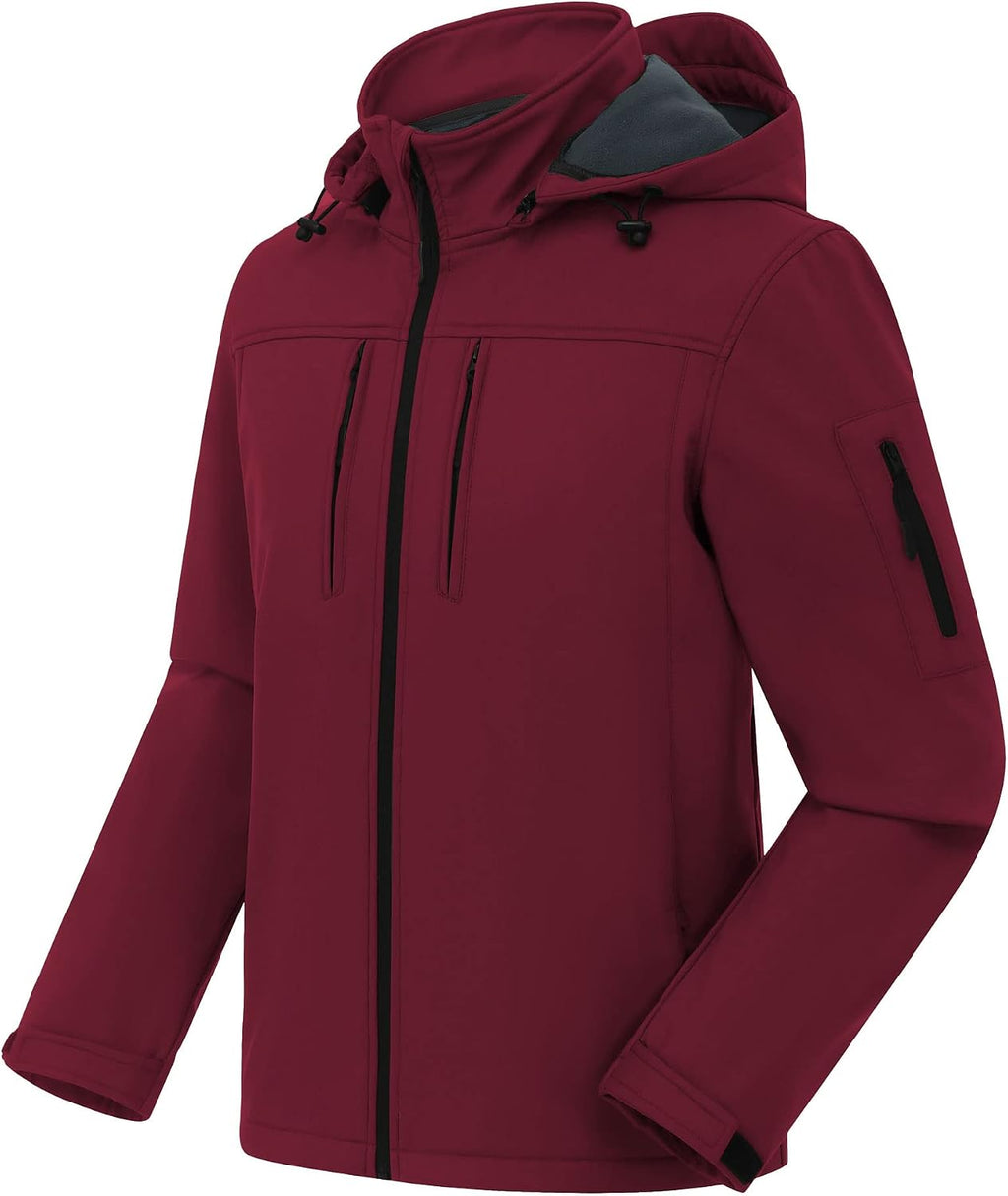CREATMO US Men's Softshell Military Jacket With Removable Hood, Fleece Lined and Water Repellent Outdoor Reflective Coat