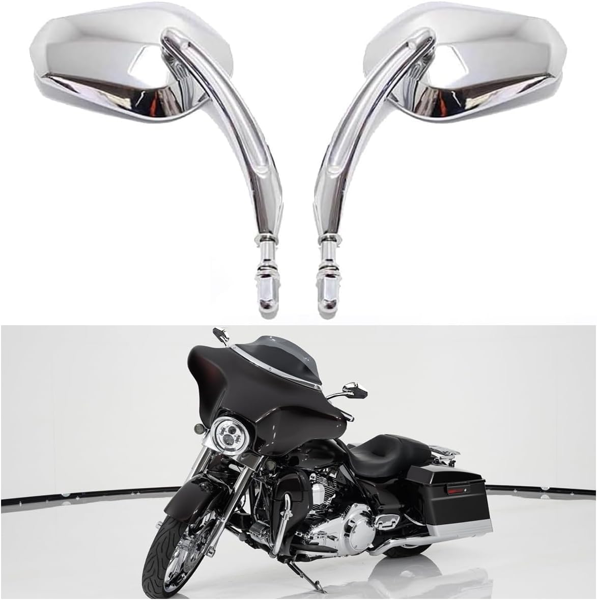 DREAMIZER Sportster Mirrors Compatible with Harley Road King Street Electra Glide Dyna Softail Road Glide Motorcycle Rearview 1982-2026 (Chrome)