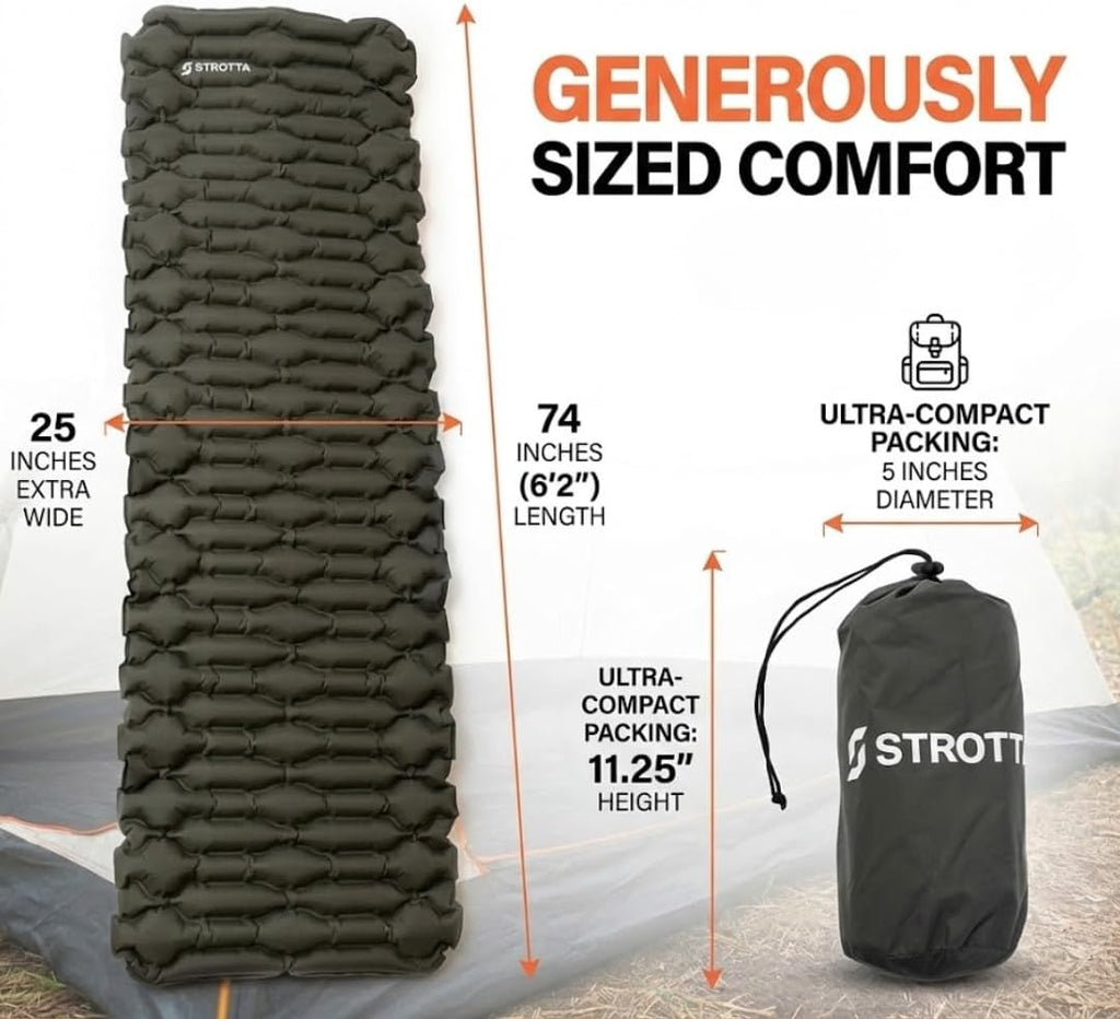 ANGORA BRANDS Inflatable Sleeping Pad for Camping & Backpacking | R-3 Value, 2.1" Thick, 25" Wide | Compact Lightweight Sleeping Mat for Hiking, Travel & Outdoor Use