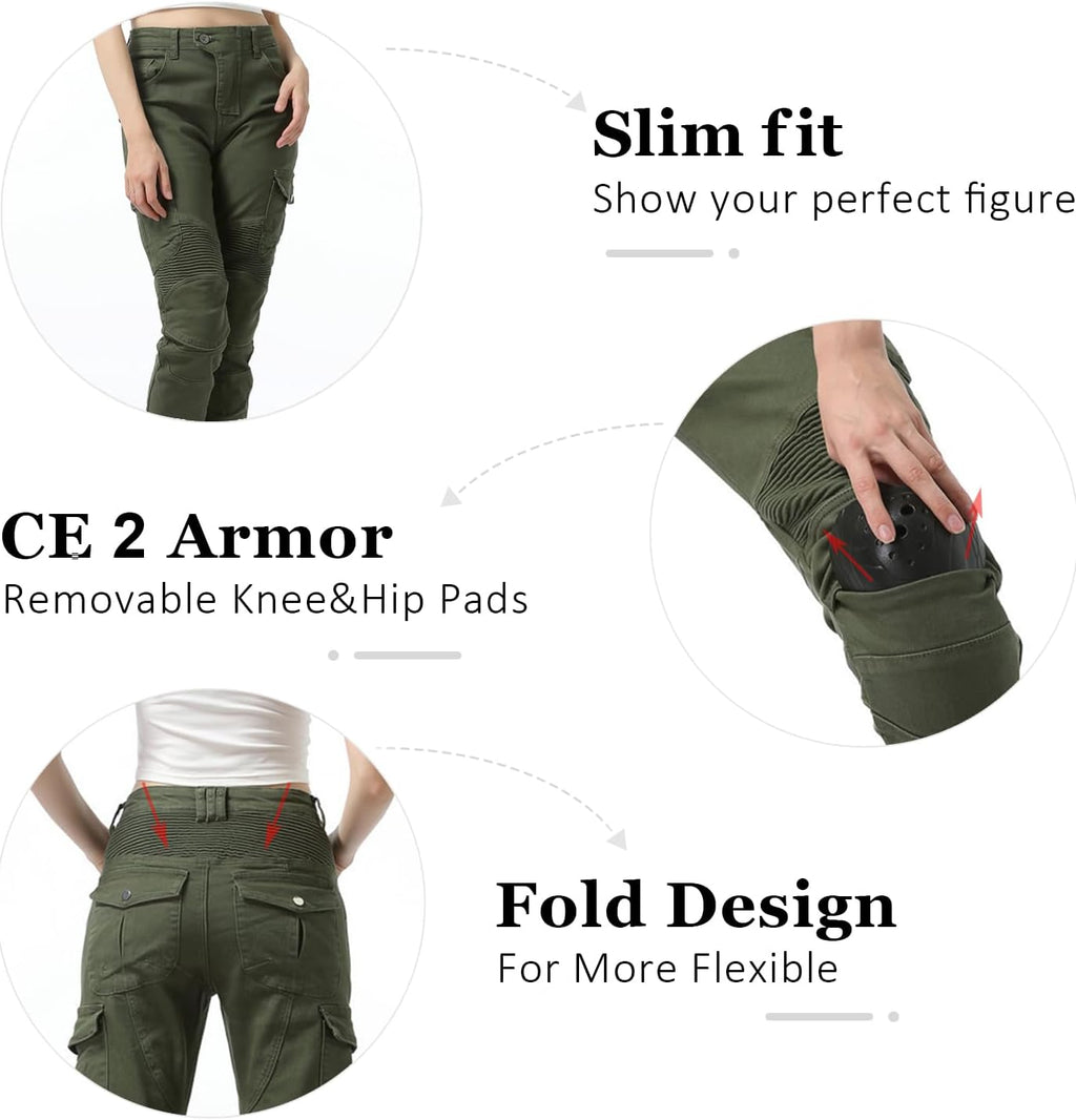 LOMENG Motorcycle Riding Pants Women with CE Level 2 Removable Armor