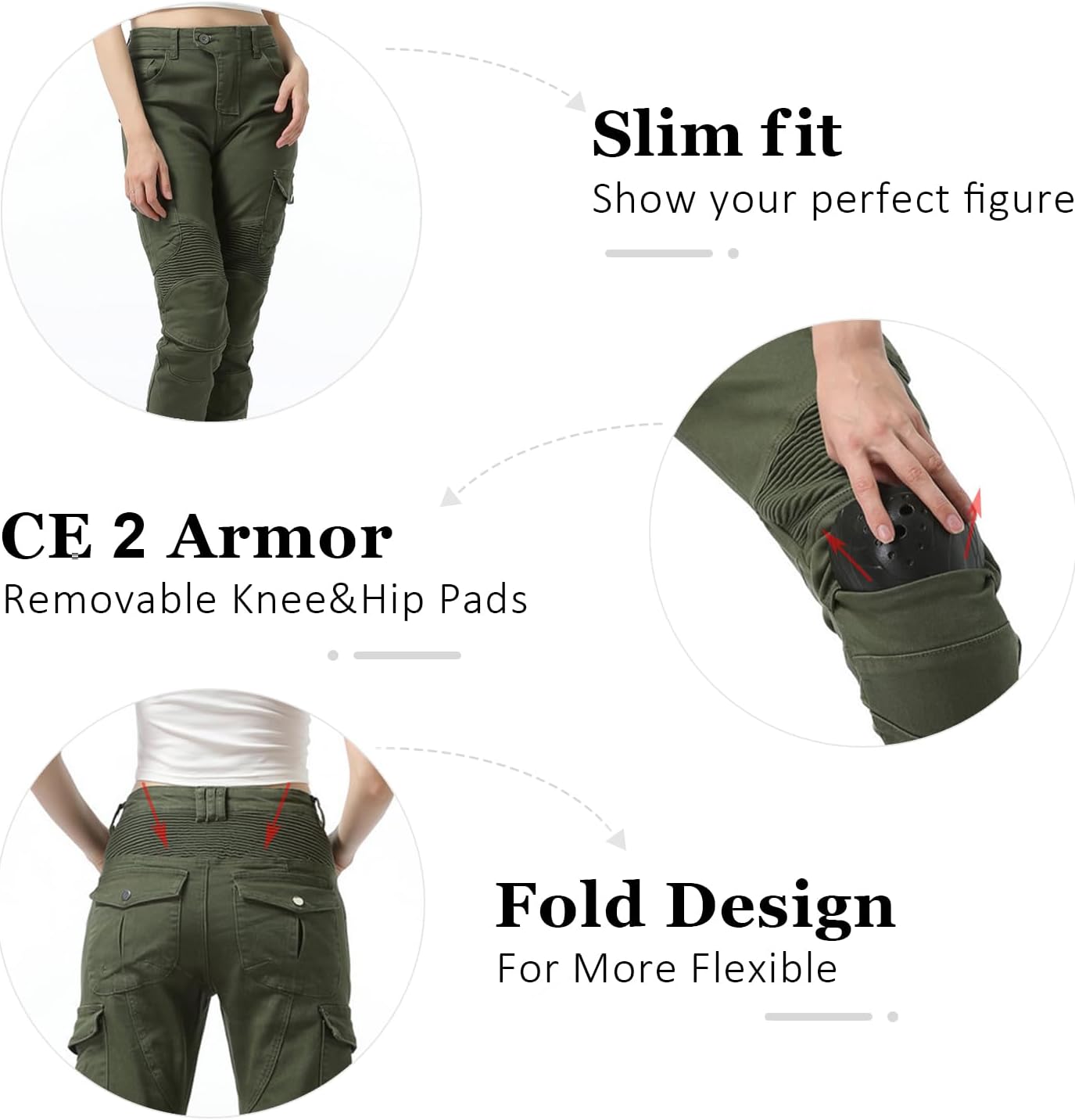 LOMENG Motorcycle Riding Pants Women with CE Level 2 Removable Armor