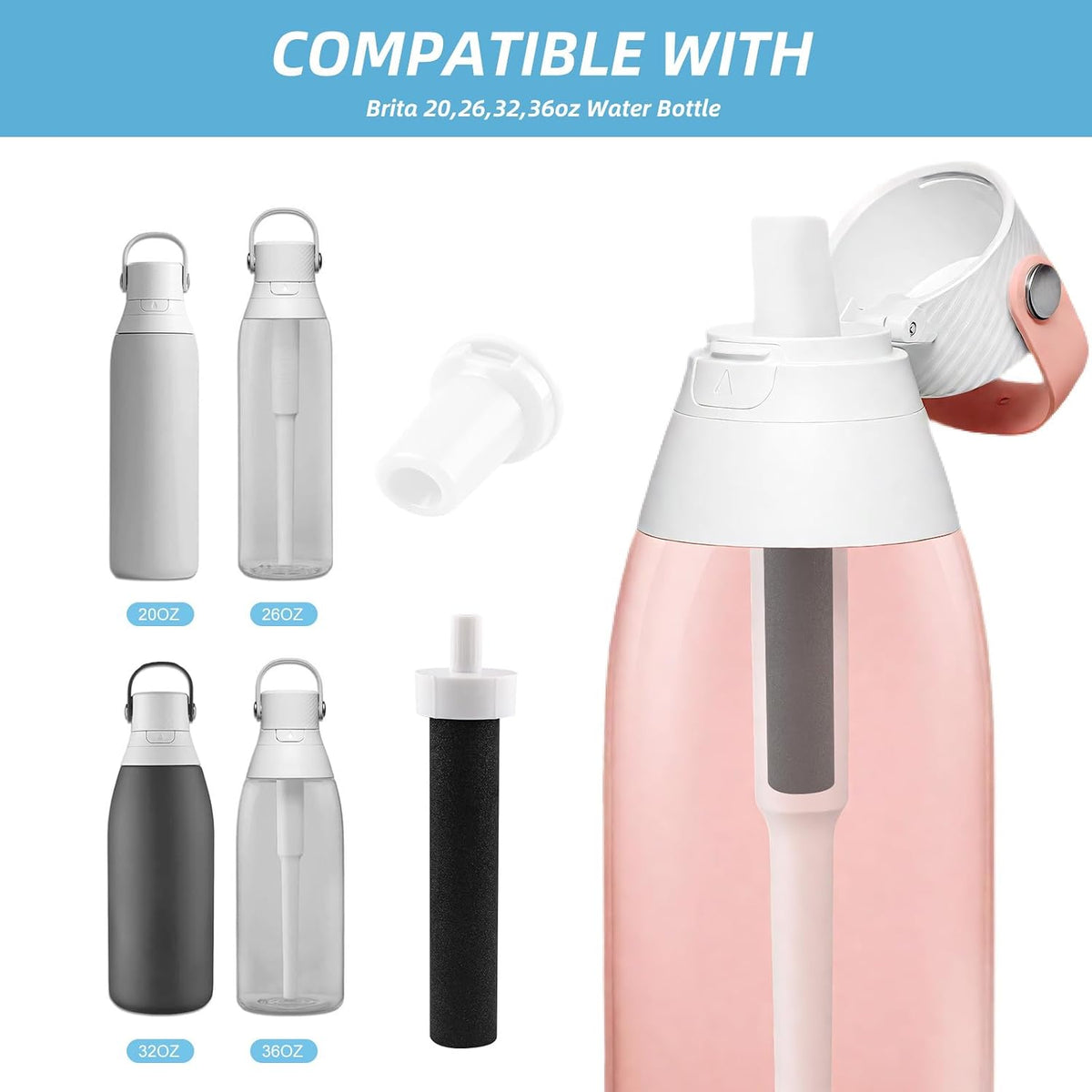 Bottle Filter Mouthpiece Replacement for Brita Water Bottle,3 Pcs Silicone Mouthpiece and 6 Pcs Filter Cartridges,Premium Silicone Bite Valve Replacement Parts Compatible with Brita Filters Bottles
