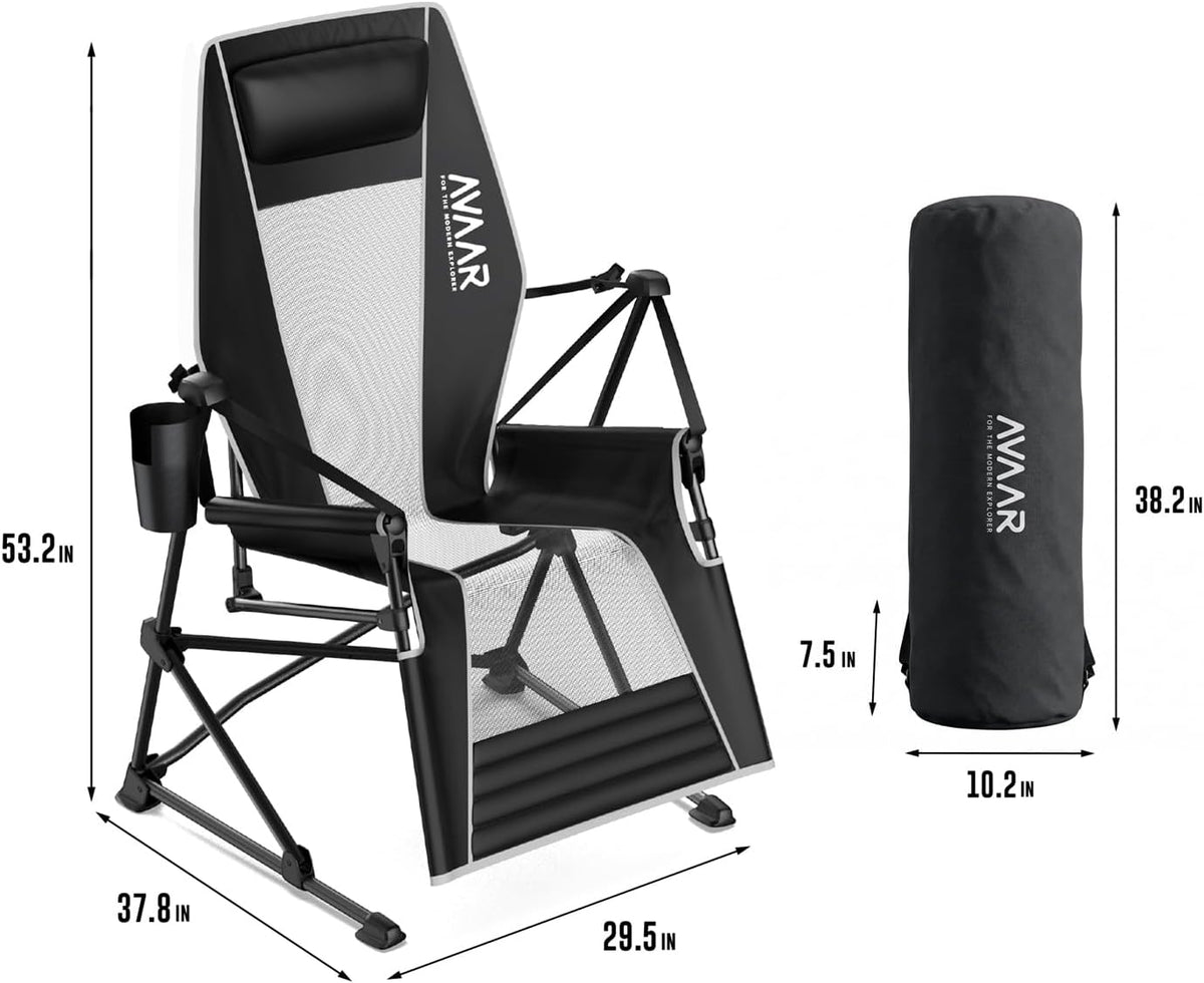 Go-Horizon Hammock Swinging Camping Chair for Adults up to 400bs,Full Lie-Flat Folding Chair with Footrest,Adjustable Headrest,Cup Holder & Carry Bag for Camping,Fishing,Beach,Patio—Black