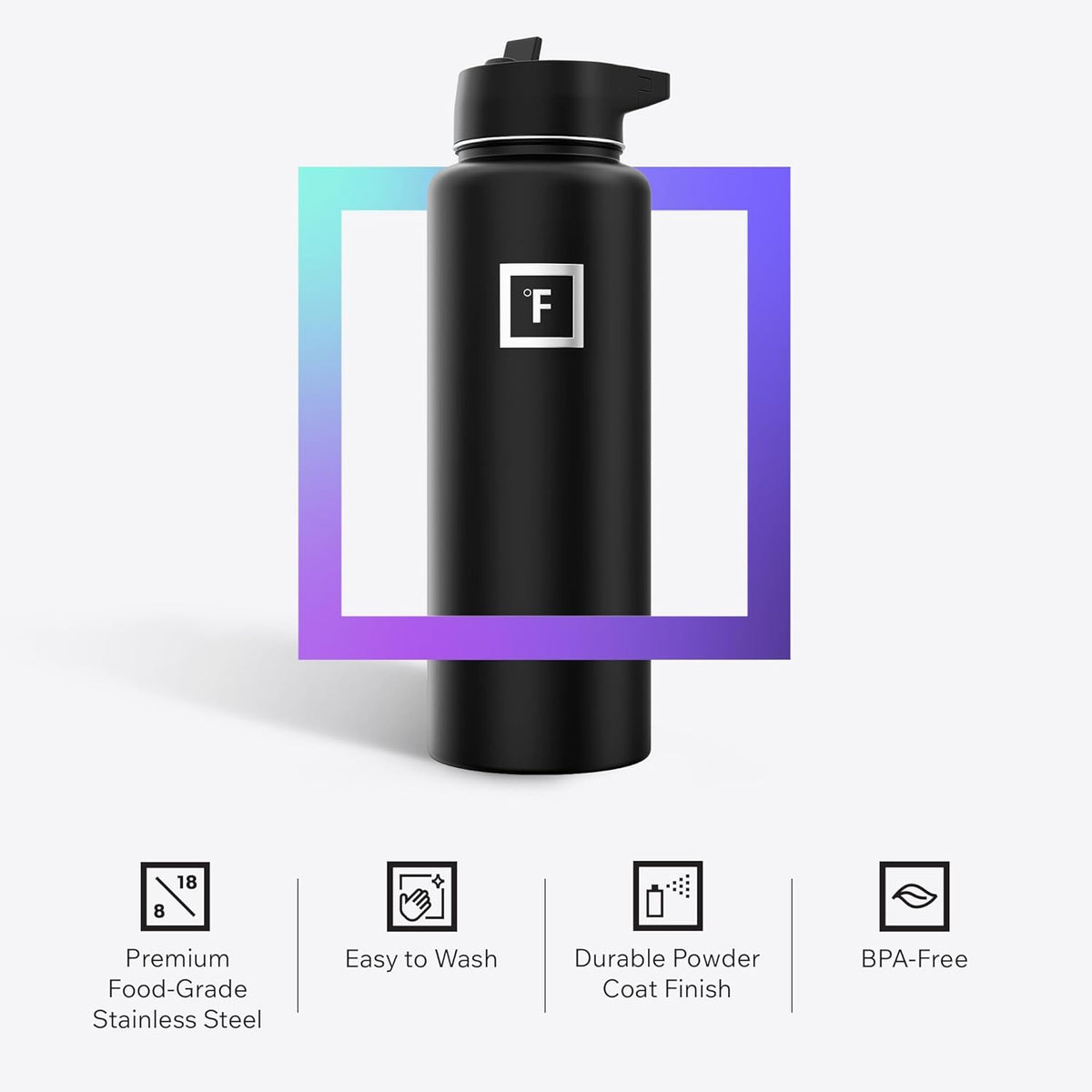 IRON °FLASK 40 oz Wide Mouth Water Bottle with 3 Lids