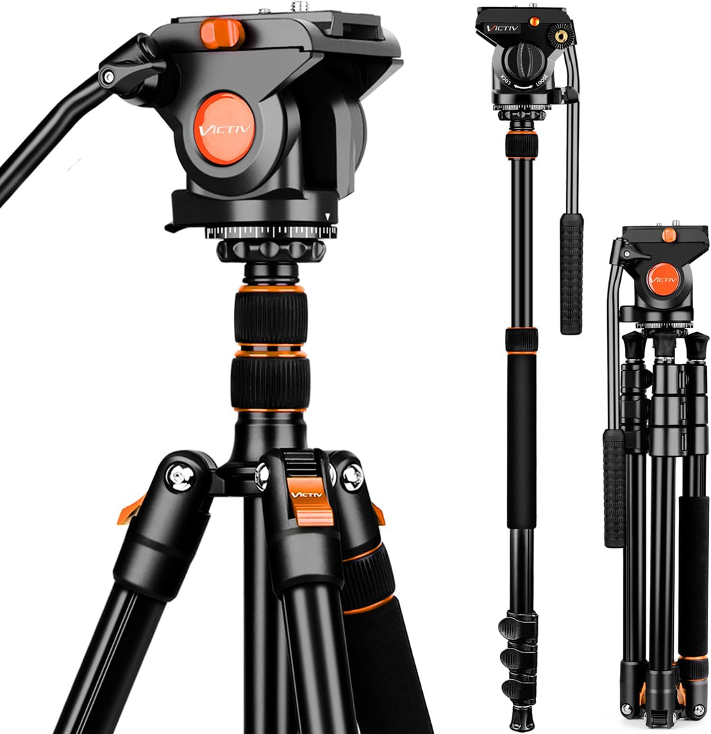 Victiv 72" Video Camera Tripod, Heavy Duty Fluid Head Tripod with Carry Bag
