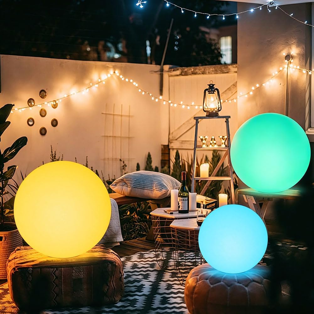 20-inch LED Glowing Ball Light, Large Rechargeable Globe Orb Light Outdoor