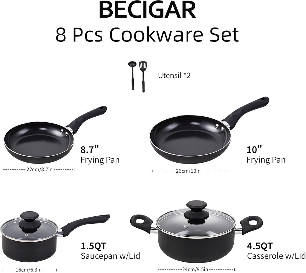 BECIGAR 8 Pcs Ceramic Pots and Pans Set
