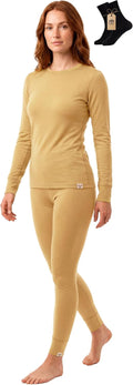 100% Merino Wool Base Layer Set Women - Thermal Underwear Long Johns PJs