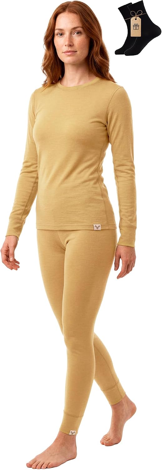 100% Merino Wool Base Layer Set Women - Thermal Underwear Long Johns PJs