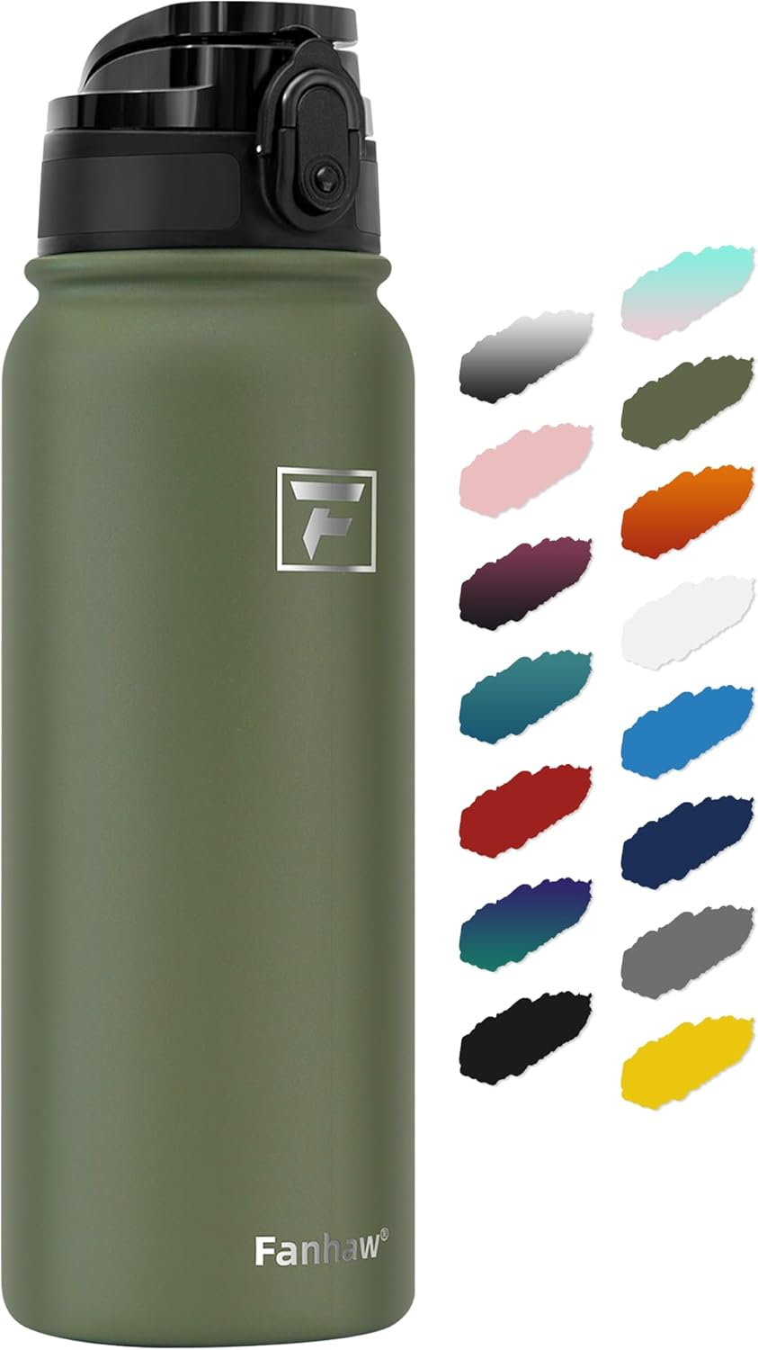 Fanhaw 20oz Insulated Water Bottle with Anti-dust Chug Lid, Olive Green