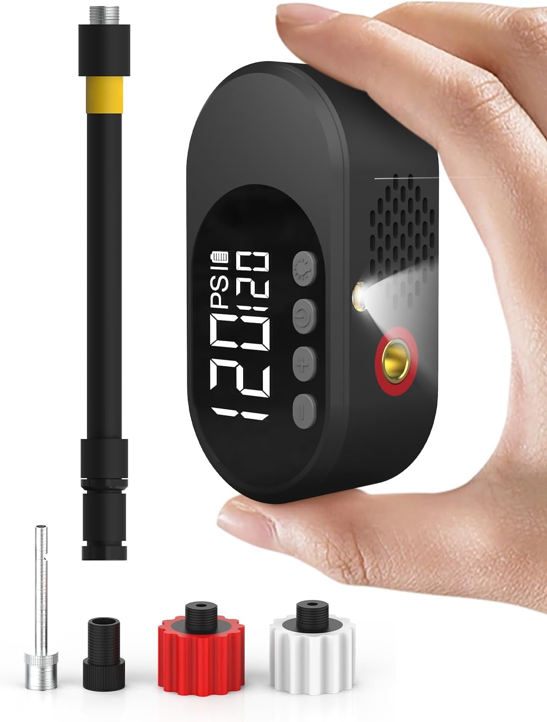 Bike Tire Pump, 120PSI Air Pump, Portable Air Pump for Bicycle, Rechargeable Tire Inflator Portable Air Compressor for Road/MTB/E-Bike, Motorcycle & Ball, Presta & Schrader Compatible