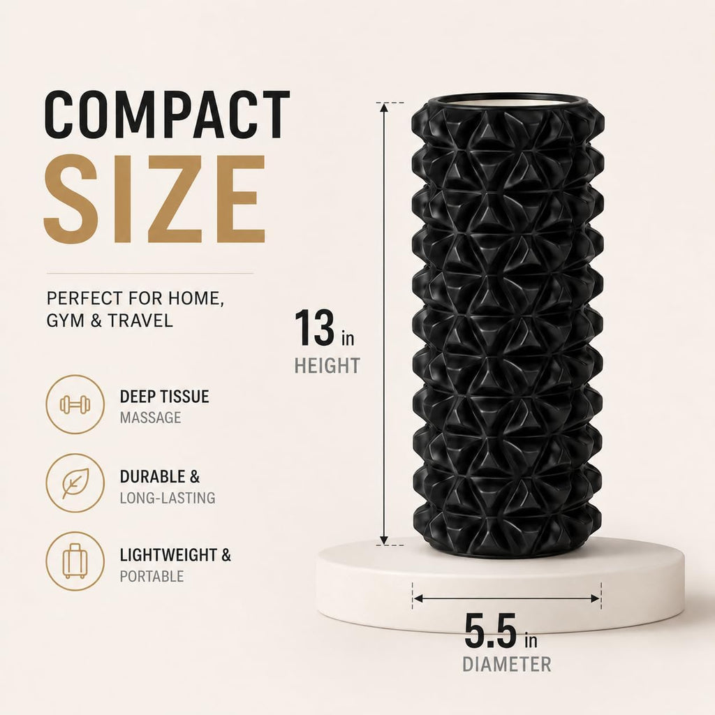 High-Density Foam Roller for Recovery and Relaxation, Muscle Massage and Myofascial Trigger Point Release, Relieves Muscle Pain, Improves Mobility (Black)