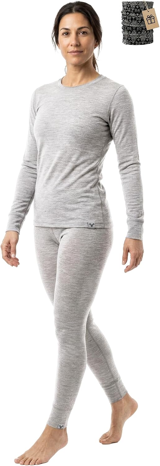 100% Merino Wool Base Layer Set Women - Thermal Underwear Long Johns PJs