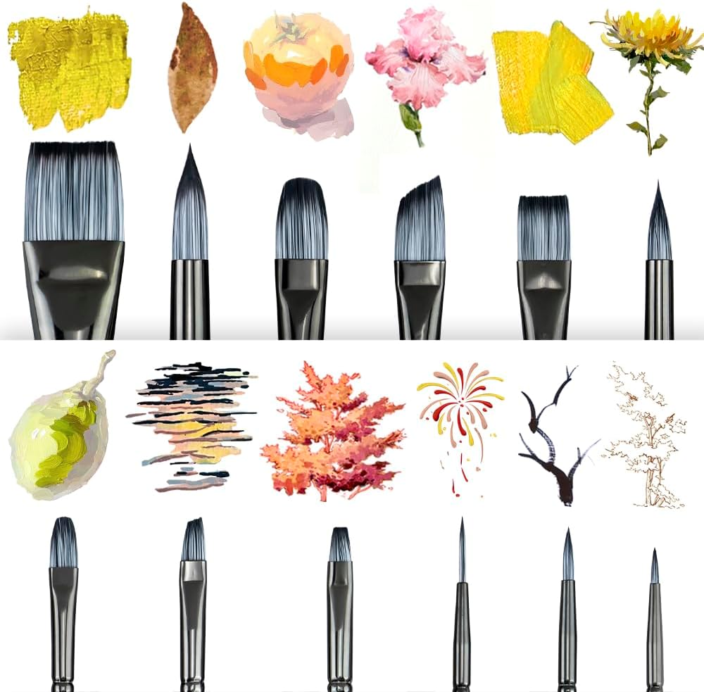 Transon Artist Paint Brush Set of 12 for Watercolor Acrylic Gouache Oil and Tempera Painting