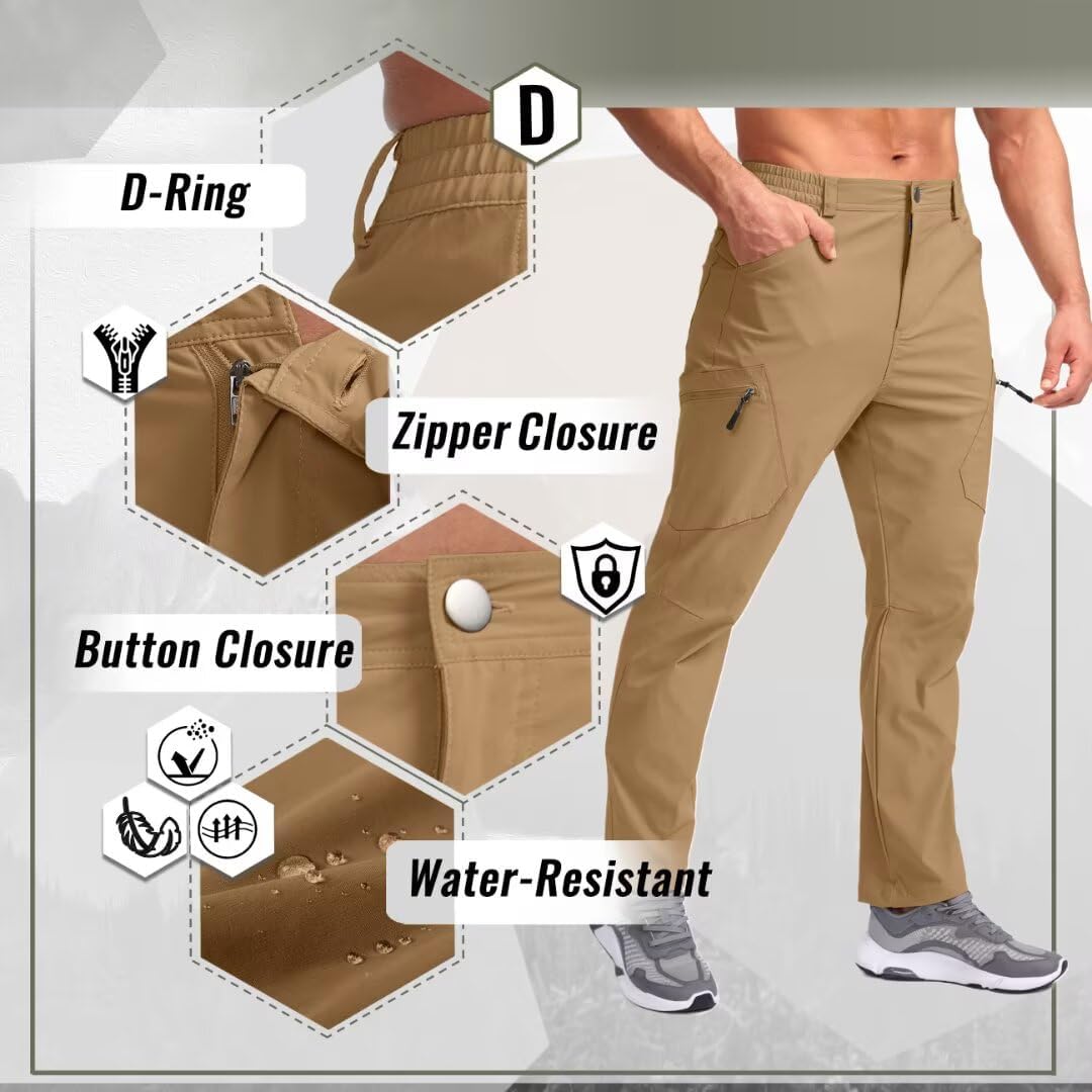 Pudolla Men's Lightweight Hiking Pants with 7 Pockets Quick Dry Water Resistant Fishing Travel Pants