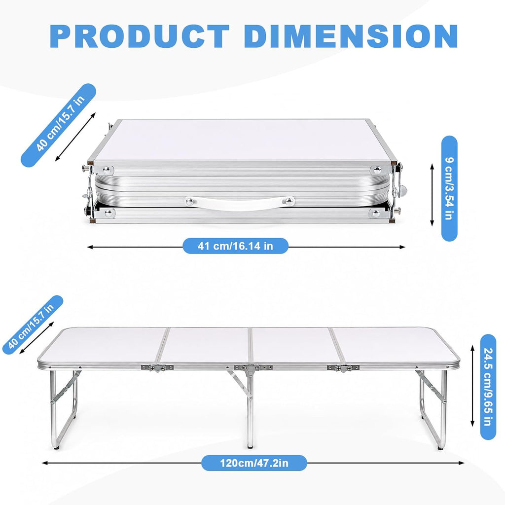 Moosinily Small Camping Table 4FT Folding Picnic Table Foldable Low Camp Table Portable Short Aluminum Outdoor Short Floor Beach BBQ Travel White 47.2×15.7 inch