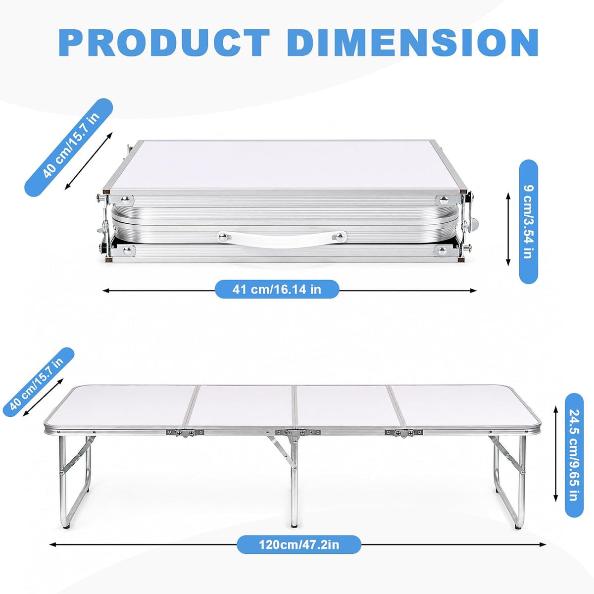 Moosinily Small Camping Table 4FT Folding Picnic Table Foldable Low Camp Table Portable Short Aluminum Outdoor Short Floor Beach BBQ Travel White 47.2×15.7 inch