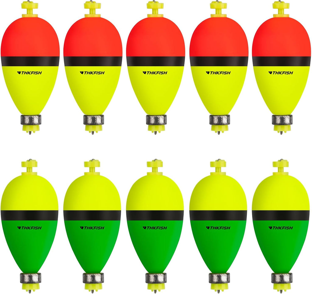 THKFISH Fishing Bobbers Floats,10 Packs Weighted Bobbers, Foam Oval Slip Bobbers for Fishing, Three Colours Crappie Bobbers, for Fishing Bluegill Crappie Panfish Bass Trout, 1in 1.5in 2in