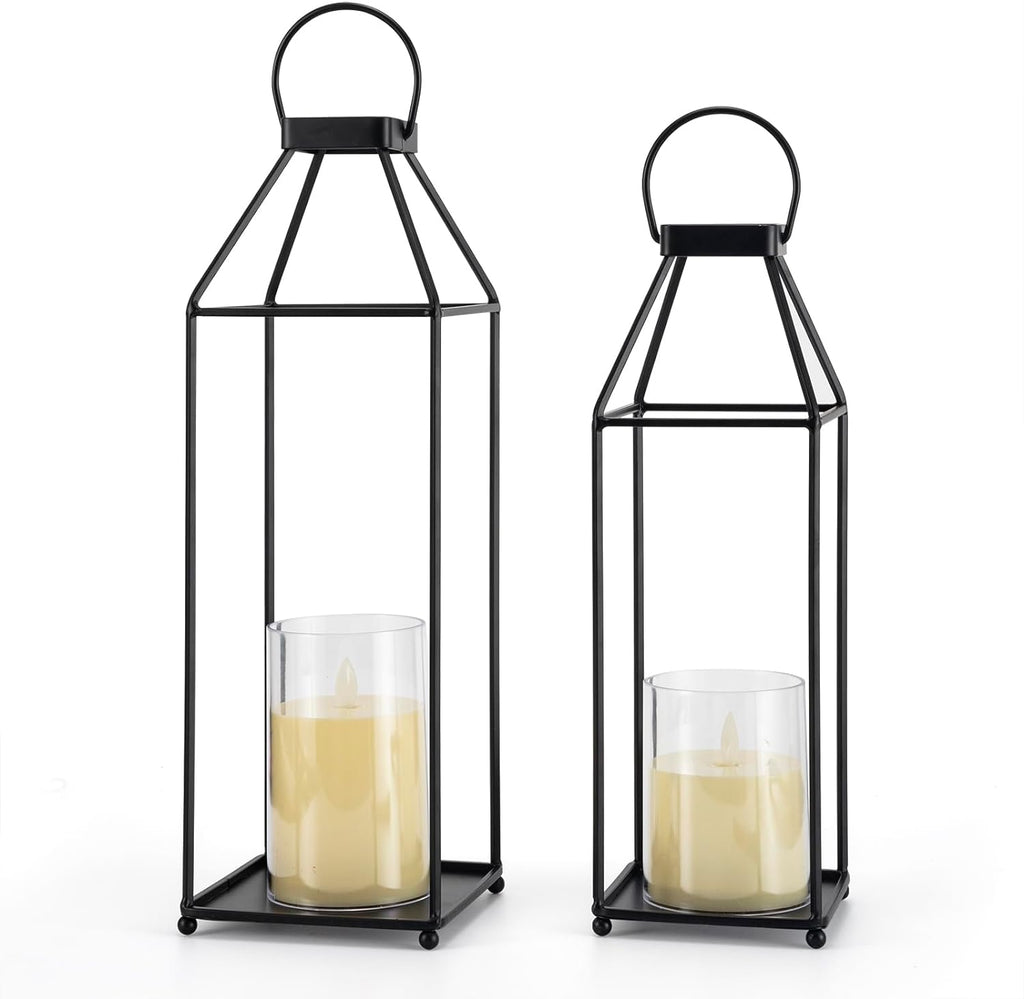 Lanterns Decorative Outdoor 2PCS Front Porch Decor Lantern with LED Candles