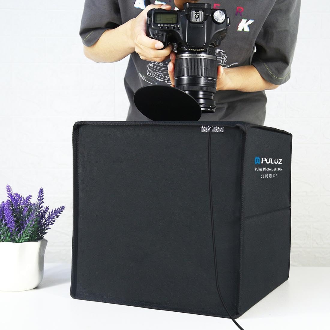 PULUZ Light Box Photography, 12"x12" Professional Dimmable Shooting Tent Kit with CRI >95 White Lighting 120 LEDs Lights + 6 Photo Backdrops for Product Display