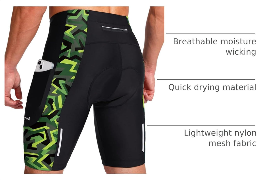Bikewa Men's Bike Shorts 3D Padded Cycling Road Biking Mountain Riding Biker Bicycle UPF 50+ Cycle Shorts Zipper Pockets