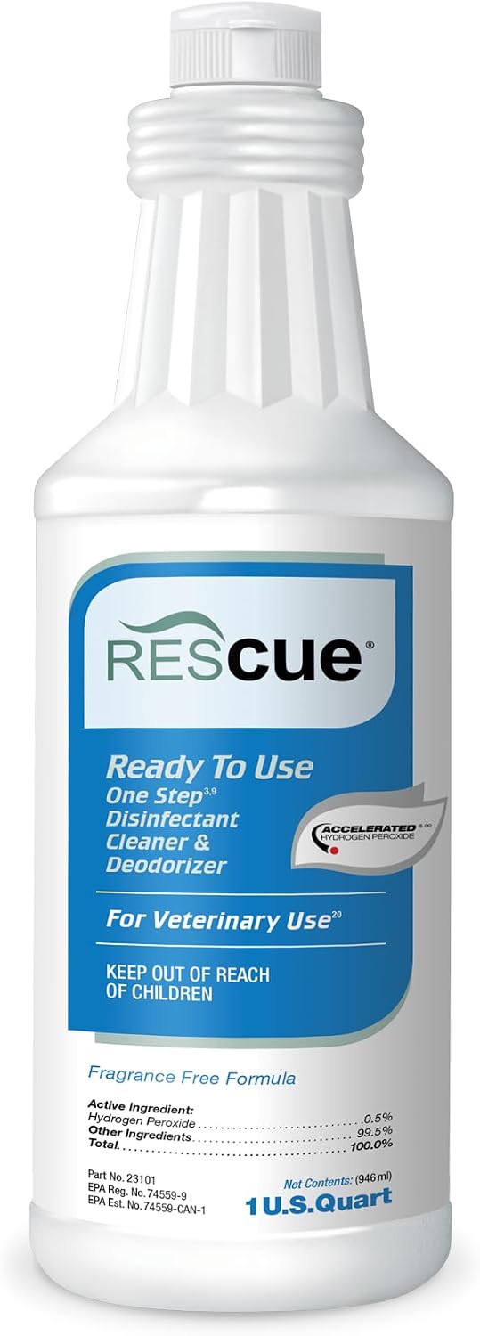 REScue One-Step Ready-to-Use Disinfectant Cleaner & Deodorizer – For Veterinary Use, Animal Shelters, Pet Foster Homes, Kennels, Litter Box – 32 Ounce RTU (Spray Nozzle NOT Included)