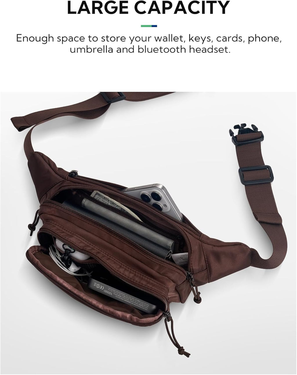 WATERFLY Fanny Pack Waist Bag: 2.5L Large 5 Zipper Pockets for Women Men