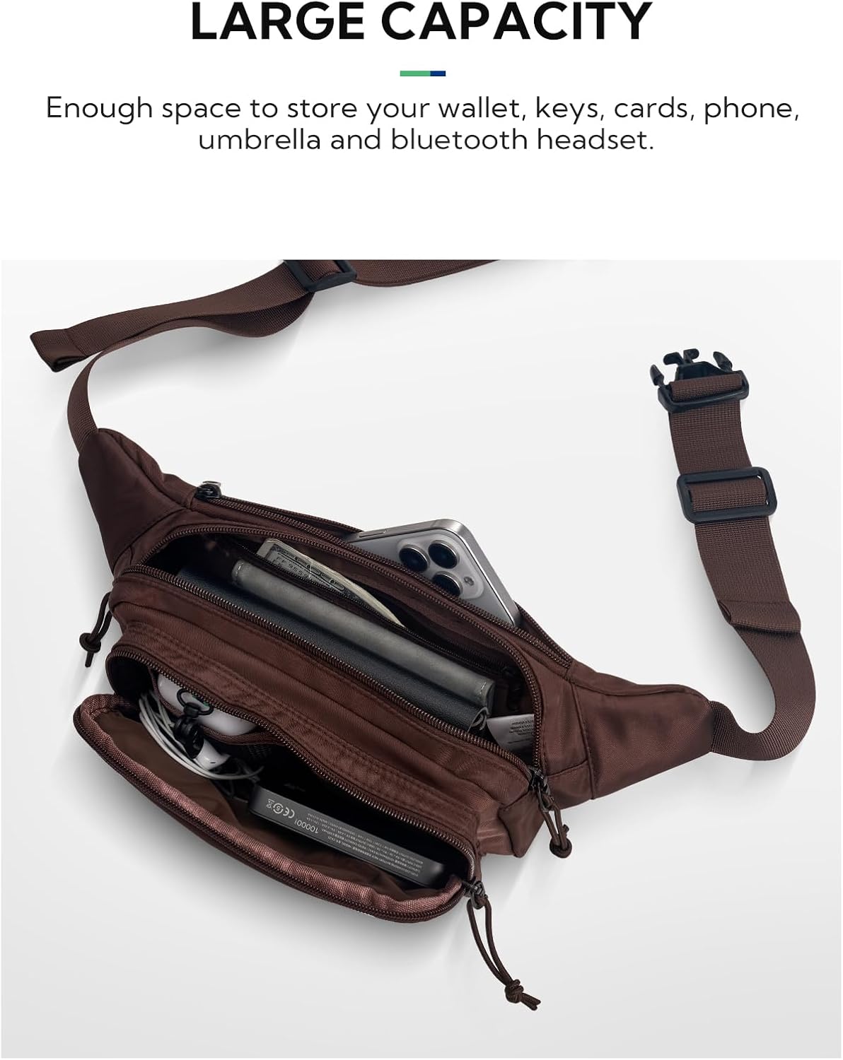 WATERFLY Fanny Pack Waist Bag: 2.5L Large 5 Zipper Pockets for Women Men