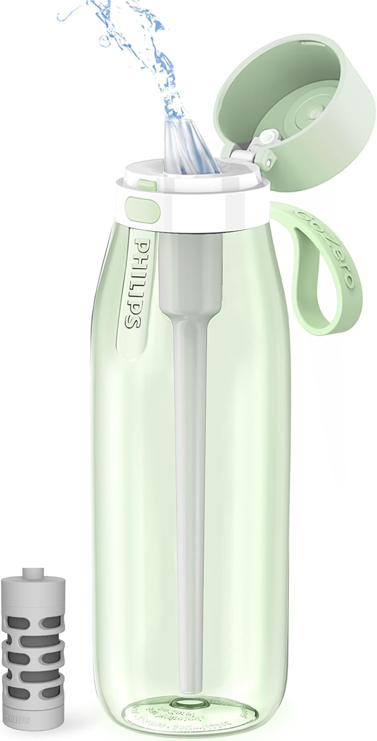 PHILIPS Filtered Water Bottle, BPA-Free Tritan, Travel Portable 22oz Grey