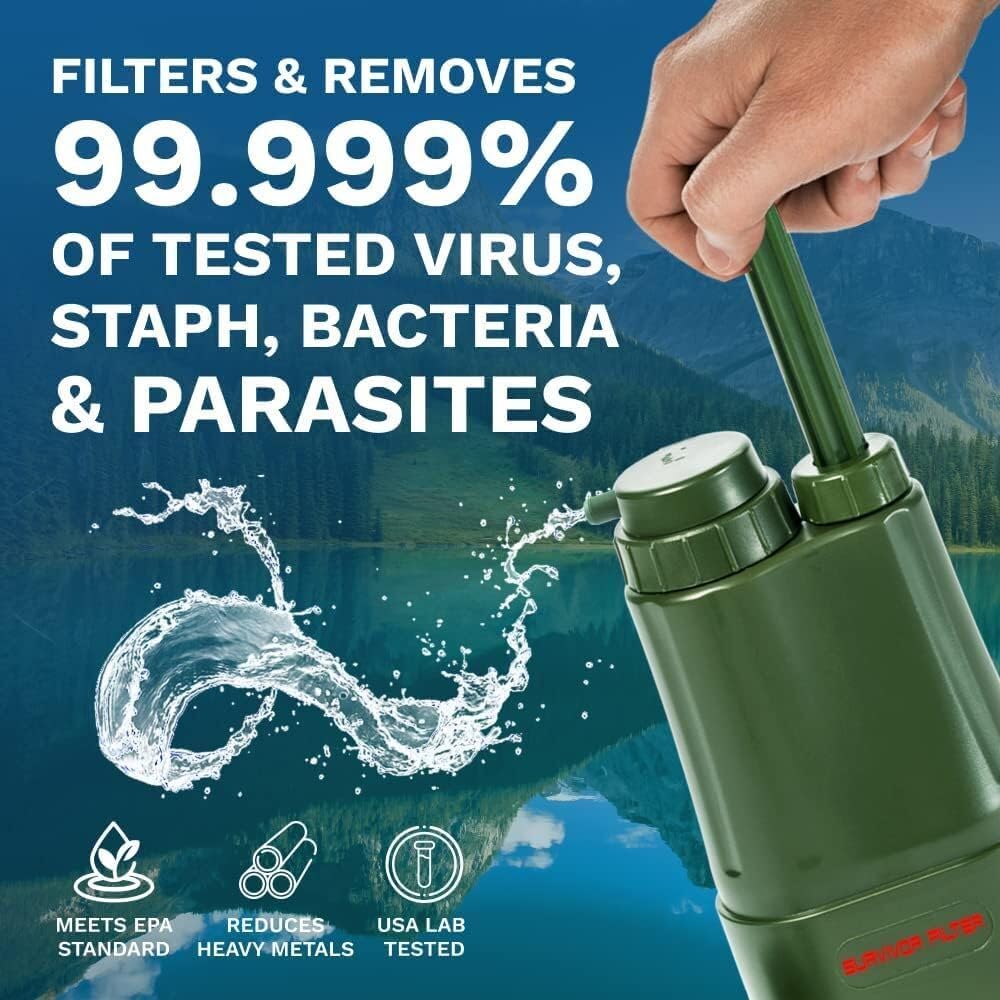 Survivor Filter PRO Extender Kit, Water Purifier Pump with Extra Filter Set