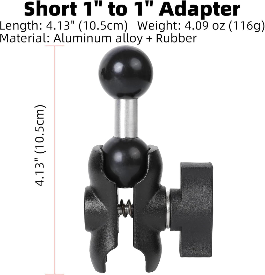 Double Socket Arm with 1" Double Ball Adapter Compatible with RAM B Size Mounts, 360° Rotation Extension Rod for Phone Holder, Tablet Mount, for Bike, Motorcycle, Truck (4.13" Short Adapter)