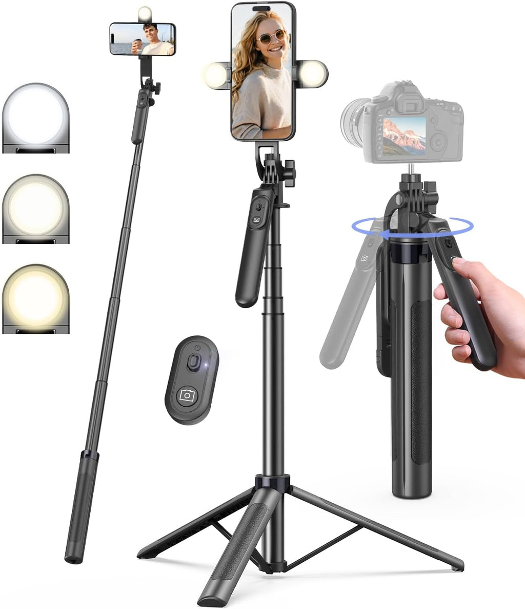 Yeaki 71" Phone Tripod,Tripod for iPhone with Fill Light and Rechargeable Remote,Aluminum Selfie Stick Phone Stand Compatible with Cell Phone/Camera/Ring Light/DJI/GoPro
